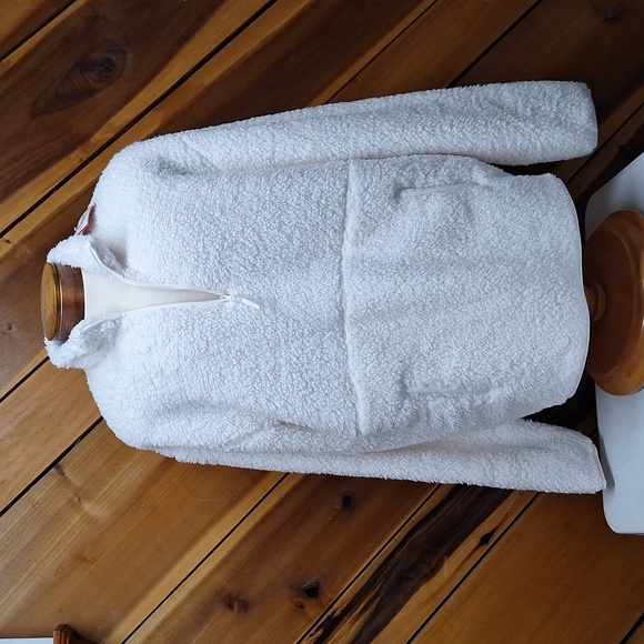 NEW! Men's Faux Shearling Half Zip-Up Sweatshirt Pullover, White - TALL - Picture 2 of 8